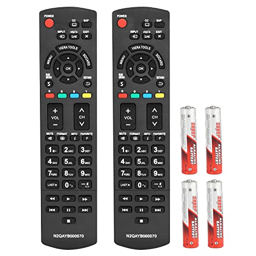 【Pack of 2】 N2QAYB000570 Remote Control Compatible with Panasonic TV TC-L32X2 TC-L37D2 TC-L37U22 TC-L37X2 TC-L42U25 TC-P42C2 TC-P42S2 TC-P42U2 TC-P46C2 TC-P46S2 Replacement Controller with Batteries