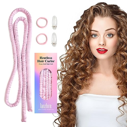 Lanzhire Heatless Small Curling Rod Headband, No Heat Thin Curling Headband for Long Hair and Short hair, No Heat Curlers to Sleep In, Overnight Heatless Curls Headband (A-Pink)