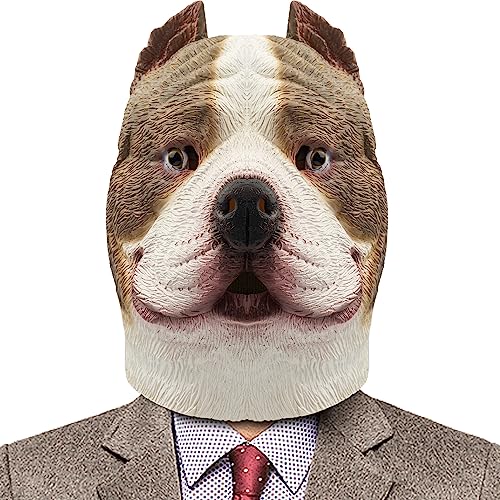 PartyHop Bully Dog Head Mask Pitbull Animal Latex Full Head Realistic Masks Fancy Dress for Halloween Costume Party