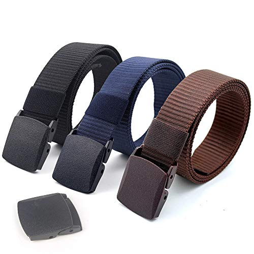 Coobbar 3-Pack Nylon Canvas Belt Plastic Buckle Belt Travel Adjustable Nylon Web Slide Belt (Dark)