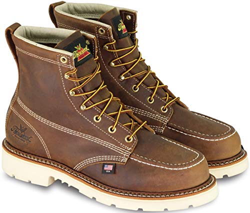 Thorogood American Heritage 6” Steel Toe Work Boots for Men - Full-Grain Leather with Moc Toe, Slip-Resistant Heel Outsole, and Comfort Insole; EH Rated, Trail Crazyhorse - 9 D US