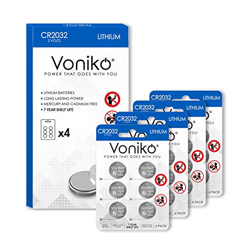 Voniko 3 Volt CR2032 Battery 24 Pack – Lithium Batteries 2032 Button Battery Flat – Coin Battery, 7 Years Shelf Life
