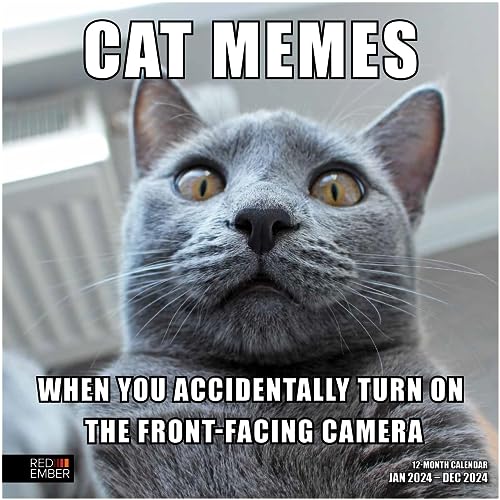 RED EMBER Cat Memes 2024 Hangable Monthly Wall Calendar | 12' x 24' Open | Thick & Sturdy Paper | Giftable | Kids Teen Fun Funny Cute Cats | These Kitties are Going Viral