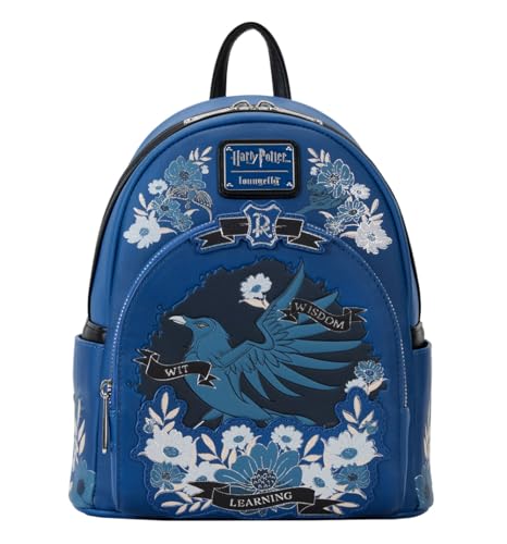 Loungefly Harry Potter Ravenclaw House Floral Tattoo Mini Backpack, Blue