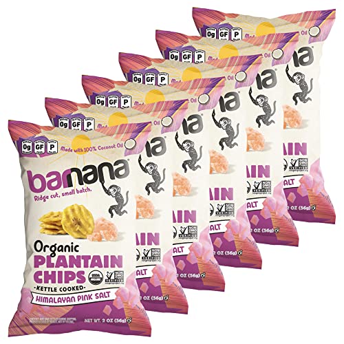 Barnana - Organic Plantain Chips, Himalayan Pink Salt, Healthy Snack Made With 100% Coconut Oil, Non-GMO, Potato Chip Alternative, Zero Sugar, Paleo, Grain-Free, USDA Organic, Vegan (2 oz, 6-Pack)