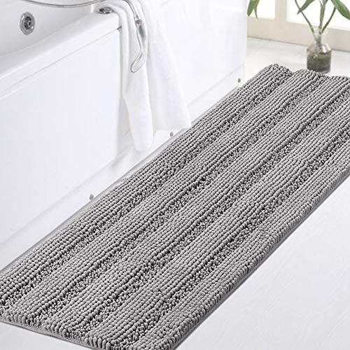 Turquoize Luxury Bath Runner, Gray Bathroom Rug 47 x 17 Inches Mat, Soft Plush Anti-Slip Shower Rug, Microfiber Shaggy Mat Machine Washable Bath Rug for Bathroom, Dove Gray