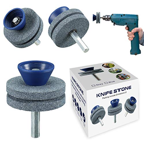【2021 NEW】Corundum Lawn Mower Blade Sharpener, Universal Wear for Any Power/Hand Drill, Double Layer Grindstones Easy to Use and Not Easy Damage-(Gray)