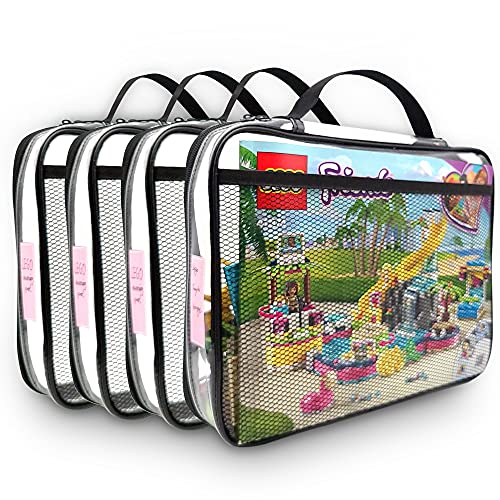 Holay PVC Zippered Blocks Set, Toy, Clay Storage Organizer Case (Name Tag, Manual Pocket) (4 Large, Black)