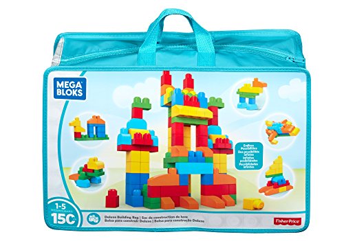 MEGA BLOKS First Builders Toddler Blocks Toys Set, Deluxe Building Bag with 150 Pieces and Storage, Blue, Ages 1+ Years