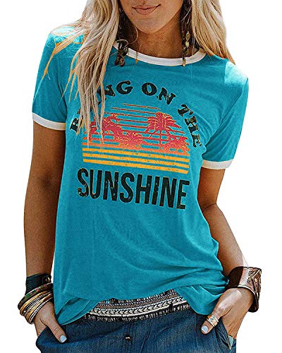 YEXIPO Graphic Tees for Women Short Sleeve Summer Tops Funny Letter Printed Loose Casual T Shirts