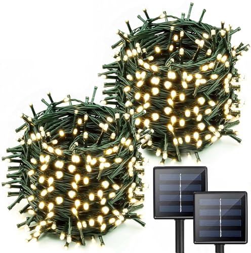 2-Pack Solar String Lights Outdoor, 200 LED Extra-Long 72FT Waterproof Solar Christmas Lights with 8 Lighting Modes, Solar Tree Lights for Xmas Party Wedding Garden Yard Home Decorations (Warm White)