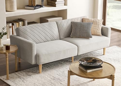 mopio Chloe Futon Sofa Bed, 77.5', Couch, Small Sofa, Sleeper Sofa, Loveseat, Mid Century Modern Futon Couch, Sofa Cama, Couches for Living Room (Chloe, Light Gray Fabric)