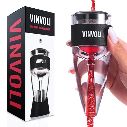 Vinvoli Luxury Wine Aerator - Improved 2024 Red Wine Aerator Decanter with Unique Three-Stage Aeration, Wine Sediment Filter, No-Drip Stand - Quality and Convenience for Wine Lovers and Sommeliers