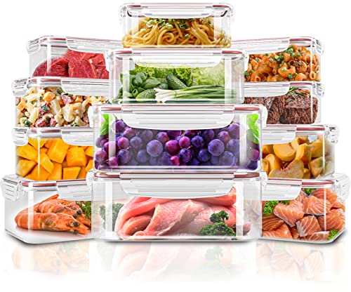 Utopia Kitchen Plastic Food Storage Container Set with Airtight Lids - Pack of 24 (12 Containers & 12 Snap Lids)- Reusable & Leftover Lunch Boxes - Leak Proof & Microwave Safe
