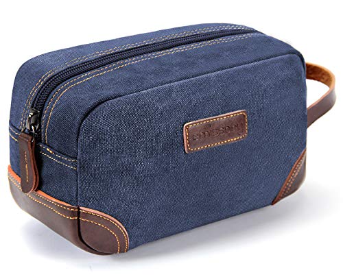 emissary Men's Toiletry Bag, Leather and Canvas Travel Toiletry Bag, Dopp Kit for Men, Travel Bathroom Bag Men's Shaving Kit, Travel Kit Small Bags for Men, Shaving Bag for Travel Accessories (Blue)