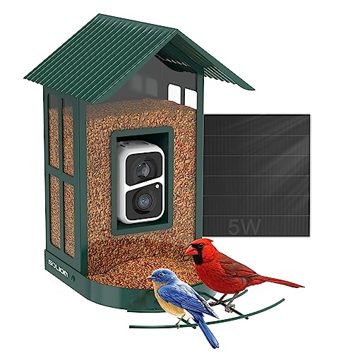 SOLIOM BF08- Smart Bird Feeder Camera with AI Identify Bird Species, Wild Bird Watching Cam, Live View, Instant Notifications, 5W Solar Panel -Metal Case