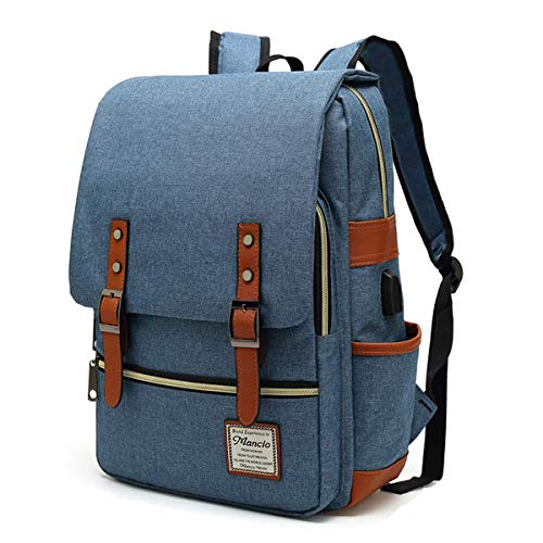 Mancio Slim Vintage Laptop Backpack For women,Men For Travel, College, Dayparks, Fits up to 15.6Inch Notebook in Blue