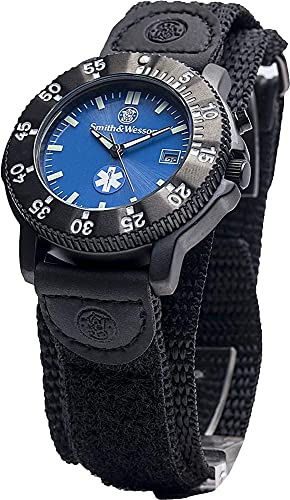 Smith & Wesson EMT Tactical Men's Watch, Black Nylon Strap Band, Water Resistant, Date Display, Scratch Resistant Glass, Precision Quartz Movement, Military, EMS and Outdoor, 40mm, Christmas Gift