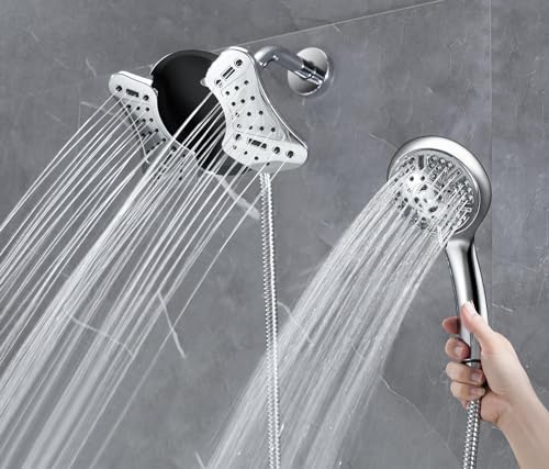 GRICH 2.5GPM Shower Heads with Handheld Spray Combo: 2 in 1 Rainfall Shower Head with Handheld Combo High Pressure Shower Head, 9 Spray Modes/Settings Detachable Shower Head with 60 Inch Hose