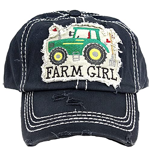 KBETHOS Hats Farm Girl Women's Distressed Baseball Cap (Black)