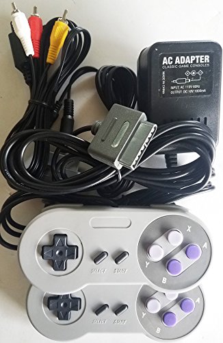 Replacement AC Adapter Power Cable Cord With A/V Audio Video Cable and 2 Controllers For Super Nintendo SNES Bundle Pack by Classic Game Source inc.