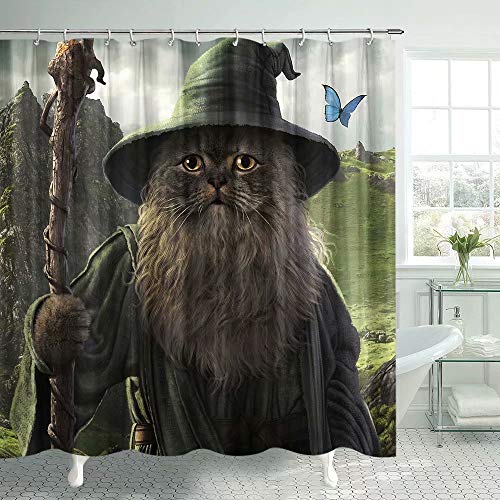 Lierpit Hobbit Shower Curtain Funny cat Lord of The Rings Magic Shower Bath Curtains with Hooks Welcome to The Hobbit Hole Fabric Bathroom Curtains Bedroom Decoration for Kids 69x70 Inches