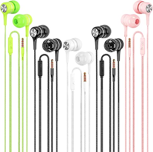 LWZCAM Wired Earbuds with Microphone 5 Pack, in-Ear Headphones with Heavy Bass, High Sound Quality Earphones Compatible with iPad, Laptop, MP3, Android Smartphones, Fits All 3.5mm Jack Device