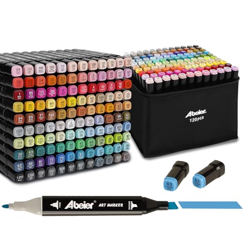 120 Colors Alcohol Markers Set, Dual Tips Blender Art Markers for Drawing, Permanent Sketch Markers for Kids adult coloring, Alcohol Based Markers, Adults Coloring and Artist Illustration.