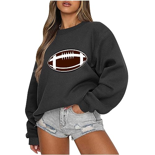 fall outfits for women cyber of monday deals 2023 Women Football Sweatshirt Long Sleeve Round Neck Oversized Pullover Hoodies Slim Fit Tunic Trendy Fall Outfit Y2K Clothes Black L