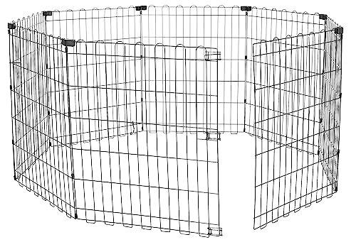 Amazon Basics Foldable Metal Exercise Pet Play Pen for Dogs, Fence Pen, No Door, Small, 60 x 60 x 30 Inches, black