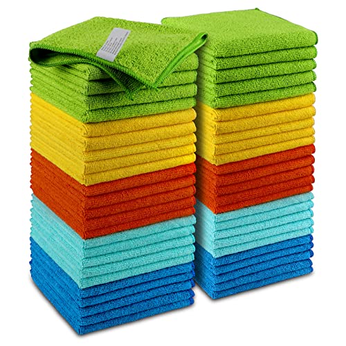 AIDEA Microfiber Cleaning Cloths-50PK, Microfiber Towels for Cars, Premium All-Purpose Car Cloth, Dusting Cloth Cleaning Rags, Absorbent Microfiber Cloth for SUVs, House, Kitchen, Window, Gift-12×12'