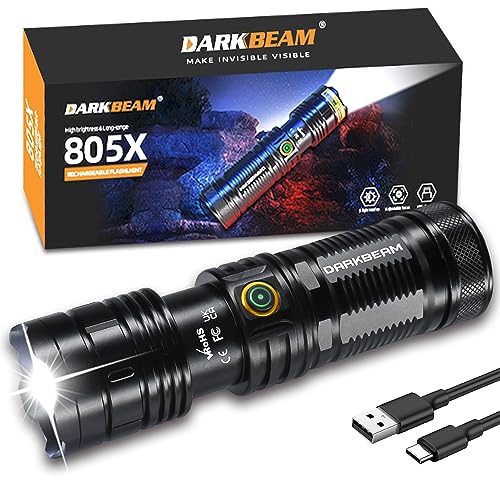 DARKBEAM LED Flashlight 950000LM Super Bright, USB-C Rechargeable Powerful Emergency Tactical Flashlights, 5-Mode Focusable Flash Light, Water Resistant, Long Life - Camping, Maintenance
