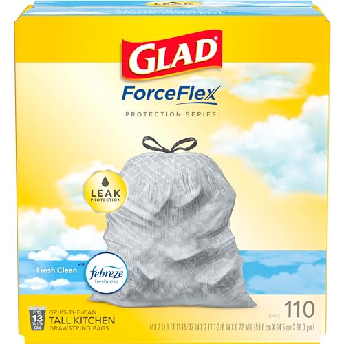 Glad Protection Series Force Flex Drawstring Fresh Clean Odor Shield 13 Gallon 1/110ct