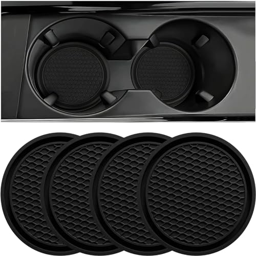ZSDY Car Cup Coaster, 4PCS Universal Auto Non-Slip Cup Holder Embedded in Ornaments Silicone Coaster, Car Interior Accessories Mat, Black