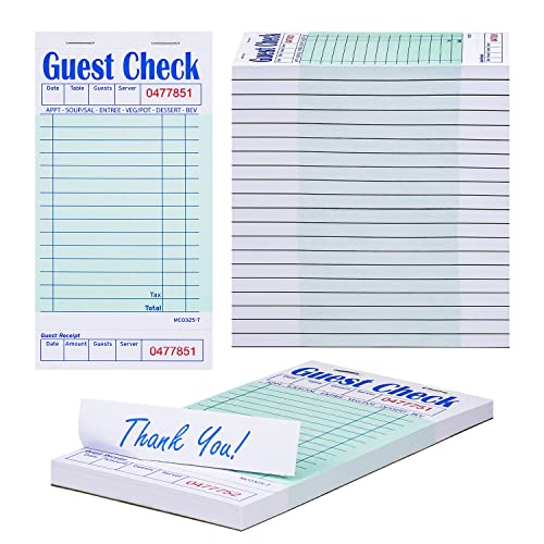 Methdic Guest Checks Server Note Pads 1000 Orders Waitress Notepad for Restaurants (20 Books)
