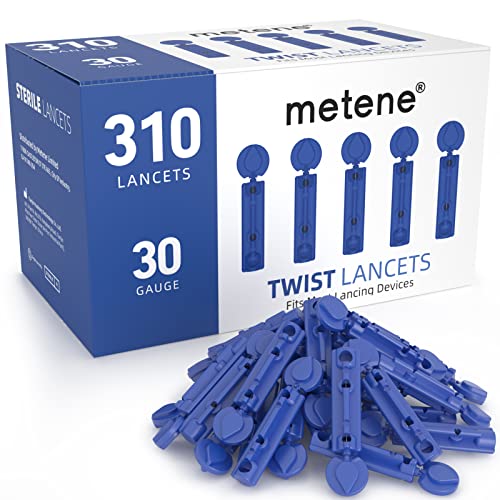 Metene Twist Top Lancets for Lancing Devices, 310 Count, 30 Gauge Lancets for Blood Sugar Test, Diabetic Lancets, Blue