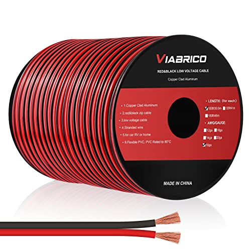 VIABRICO 16 Gauge Wire, 16AWG Automotive Wire Electrical Wire 100FT 2 Conductor Red Black 12V/24V DC Cable LED Strips Extension Wire for Light RC Car Speaker Wire