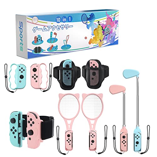 Nintendo Switch Sports Accessories, Nintendo Switch Sports Leg Strap, Switch Wrist Straps, Switch Boxing Grips, Switch Tennis Racket and Switch Golf Club - PinkBlue