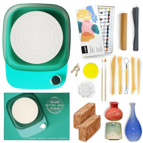 Pottery Wheel for Adults Beginners Kids - 6' Variable Speed Pottery Wheel Tool Kit, 0-440 RPM Speed Adjustable with Rechargeable Battery, 1.8 Lb Air Dry Clay, Art Supplies, Crafts for Adults Teenagers