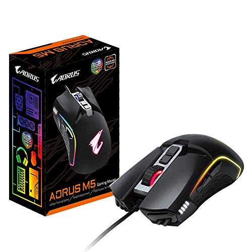 GIGABYTE AORUS RGB 16000 dpi Optical Sensor Fully Programmable and Saved Onboard 16.7M Customizable Lighting Gaming Mouse - GM-AORUS M5,Black