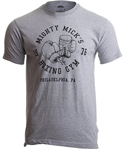 Ann Arbor T-shirt Co. Mighty Mick's Boxing Gym 1976 | Philadelphia Boxer Vintage Style Gloves Tee-(Grey,M)