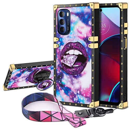 JAKPAK for Motorola Moto G Stylus 4G 2022 Case with Kickstand Cute Cover for Girls Women TPU Luxury Case with Strap Shockproof Protective Heavy Duty Case for Motorola Moto G Stylus 4G 2022 Lip Purple