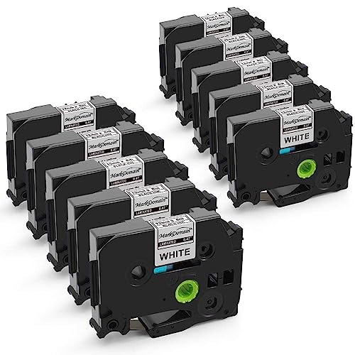 MarkDomain 10-Pack P Touch Label Maker Tape Replacement for Brother TZe-231 TZe231 Laminated Black on White TZe TZ Tape, Work with Brother PTH110 PTH100 PTD400 PT1290 PT1880, 0.47' x 26.2'(12mm x 8m)
