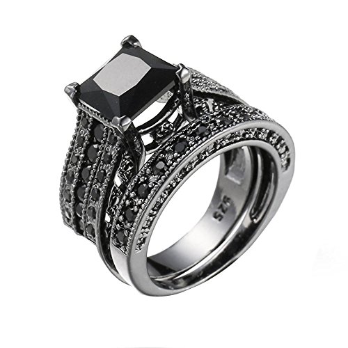 Bokeley Valentine's Day Rings Gift, 2-in-4 Womens Vintage White Diamond Silver Engagement Wedding Band Ring Set(Black,8)