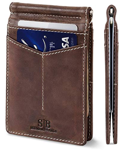 SERMAN BRANDS RFID Blocking Wallet Slim Bifold - Genuine Leather Minimalist Front Pocket Wallets for Men with Money Clip Gift (Morning Roast Rogue)