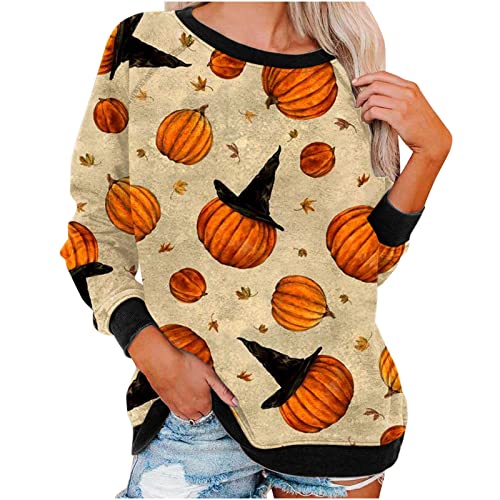 Women's Halloween Sweatshirt Long Sleeve Crewneck Funny Graphic Tees Tops Loose Fit Casual Fall Fashion Shirts Tshirt