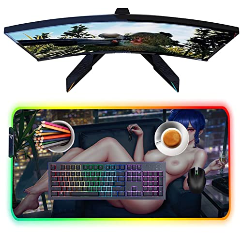 Sexy Anime Girl Gaming Mouse Pad Computer Mousepad XXL Mouse Pad Gamer RGB Mouse Carpet PC Desk LED Keyboard Pad Sexy Butt Breasts Chest 35.43 inch x15.74 inch -A10