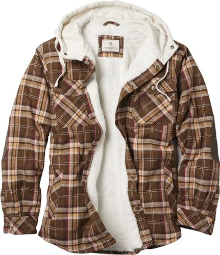 Legendary Whitetails Men's Standard Camp Night Berber Lined Hooded Flannel Shirt Jacket, Ranger Plaid, Large