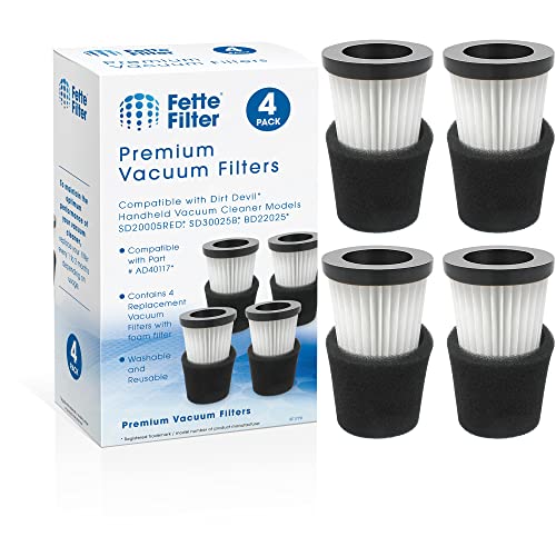 Fette Filter - F117 Replacement Vacuum Cleaner Filter with Compatible with Dirt Devil Handheld Vacuum Cleaner Models SD20005RED, SD30025B, BD22025 Part # AD40117 - Pack of 4