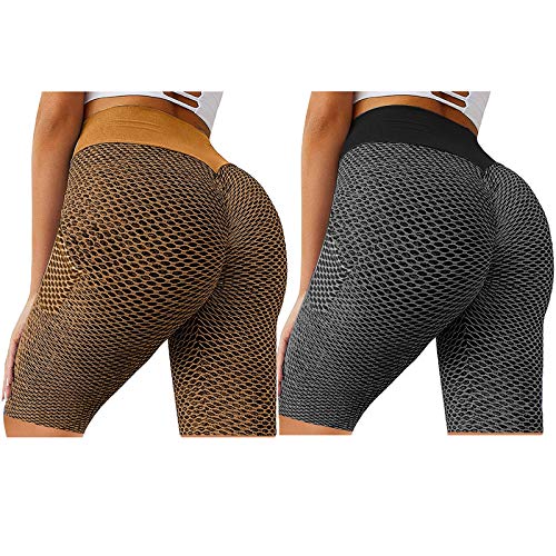 Bblulu Butt Lifting Yoga Shorts for Women High Waisted Tummy Control Leggings Ruched Running Beach Tights with Pocket
